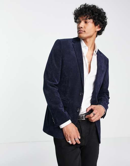 Topman - Fluwelen colbert van corduroy in marineblauw