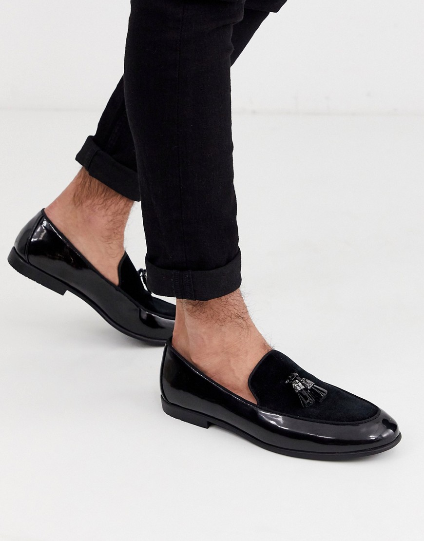Topman - Fluwelen loafers in zwart