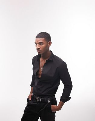 Topman formal long sleeve shirt in black