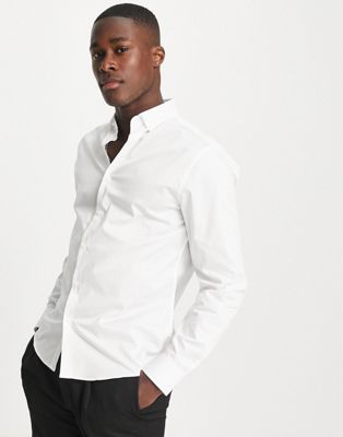 Topman formal shirt with button down collar in white