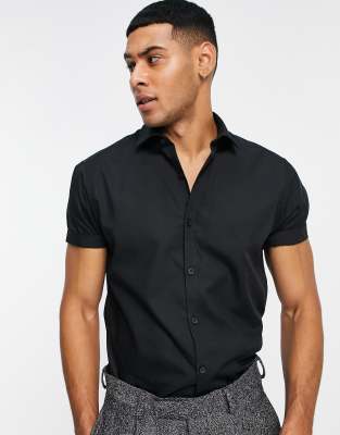 Topman formal short sleeve shirt in black | ASOS