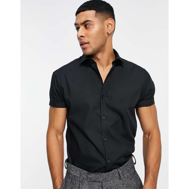 Topman formal short sleeve shirt in black