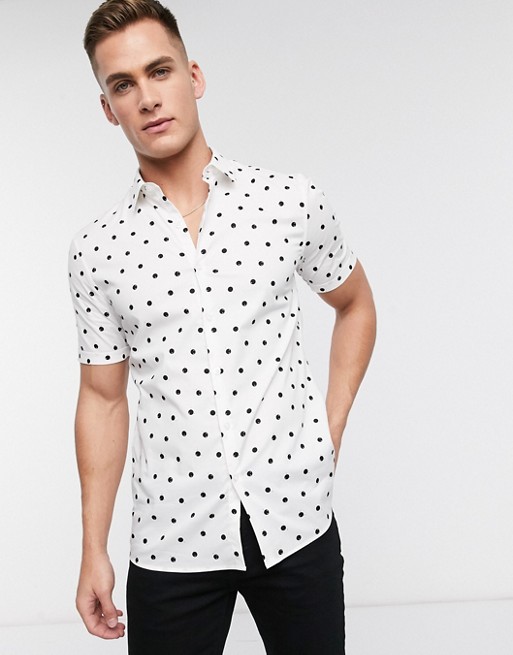 Topman formal short sleeve shirt with dots in stone