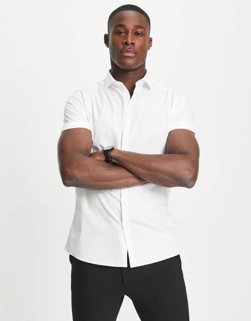 Topman formal short-sleeved shirt in white