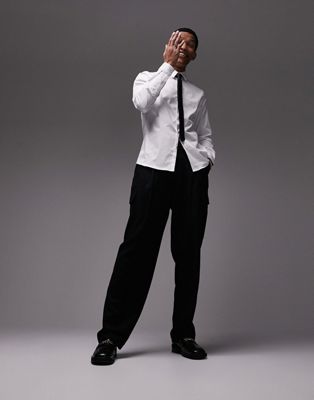 Topman formal slim fit sateen shirt in white