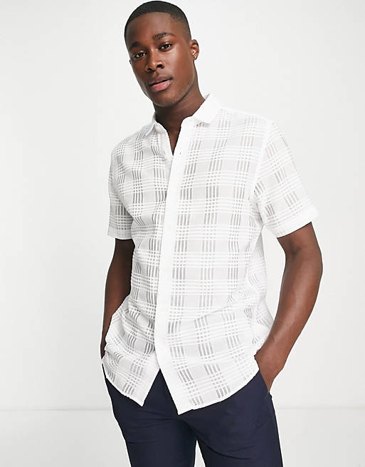 Topman formal textured shirt in white check | ASOS