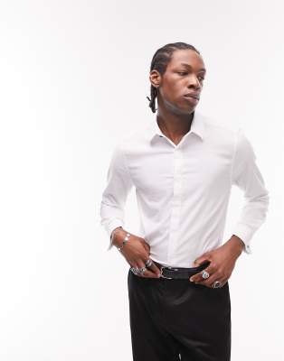 Topman Formal Textured Shirt With Snap Double Cuff In White-multi