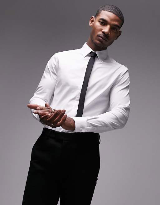 Topman - Formeel slim-fit overhemd met lange mouwen en stretch in wit