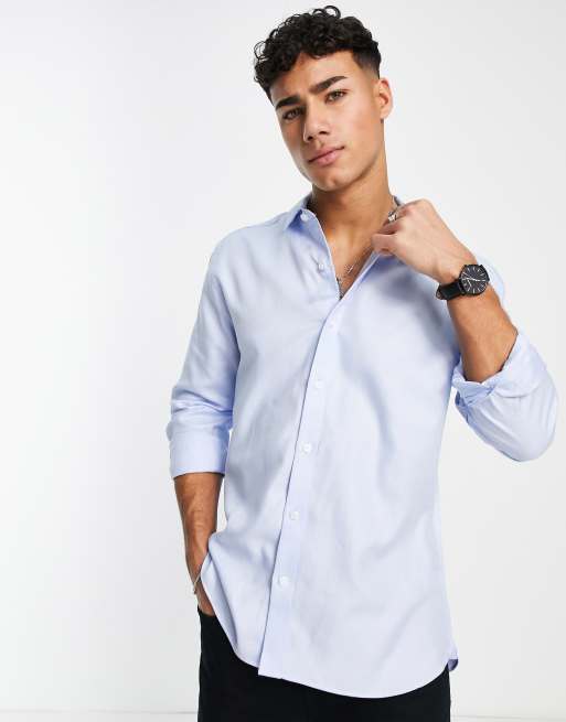 Topman – Formelles Hemd aus ägyptischer Baumwolle mit Struktur in Blau