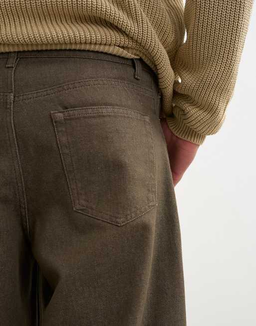 Topman - Forvaskede grønne jeans i stift stof med tøndeformede ben, 4 af 5