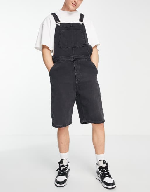 Topman - Forvaskede sorte korte denimoveralls 