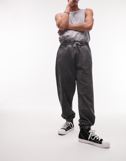 Topman - Forvaskede sorte oversized joggingbukser