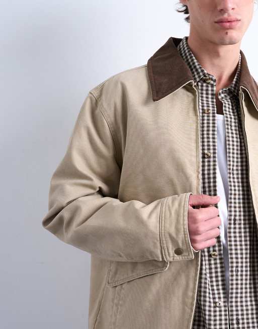 Topman - Forvasket beige jakke i lærred med polstring, 3 af 5