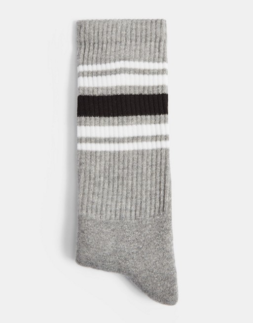 Topman four stripe tube socks in grey