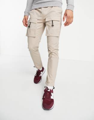 Topman front pocket cargo trousers in stone - ASOS Price Checker