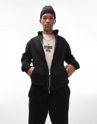 Topman full zip hoodie in black