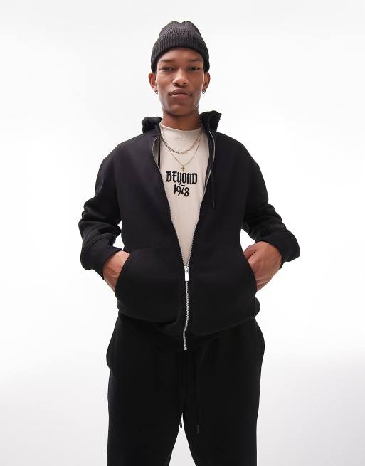 Topman full-zip hoodie in black