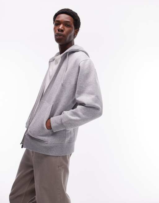 Topman full zip hoodie in grey marl, 3 of 4