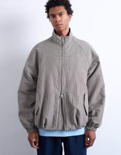 Funnel neck check track jacket in brown