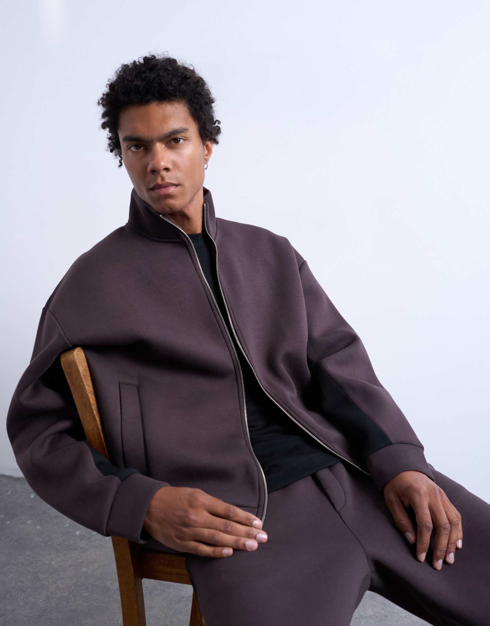 Толстовка Topman с воронкообразным вырезом и вставкой на молнии коричневого цвета