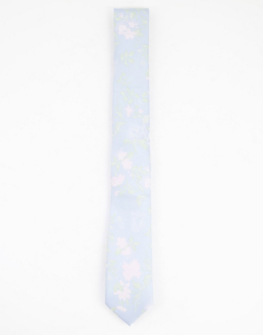 Topman - Gebloemde stropdas in lichtblauw
