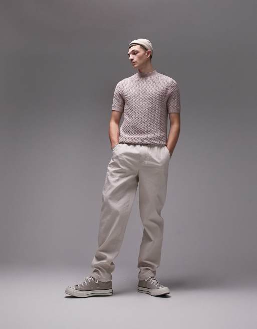 Topman - Gebreid T-shirt met geometrische print in lichtroze, 4 van 4