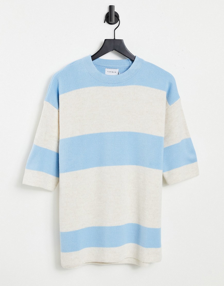 Topman - Gebreid T-shirt met strepen in blauw en wit
