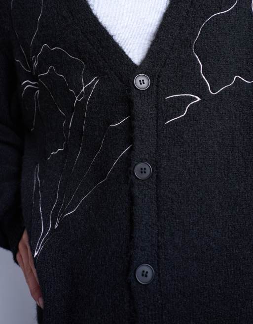 Topman - Gebreid vest met geborduurde bloemen in zwart, 4 van 5
