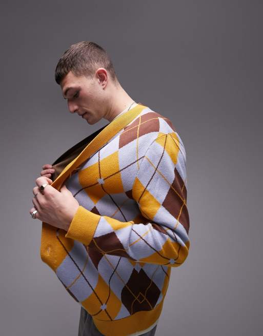 Topman - Gebreid vest met mini argyle print in multi