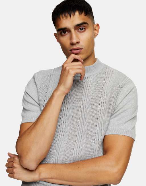 Topman - Gebreide coltrui met stiksels in grijs