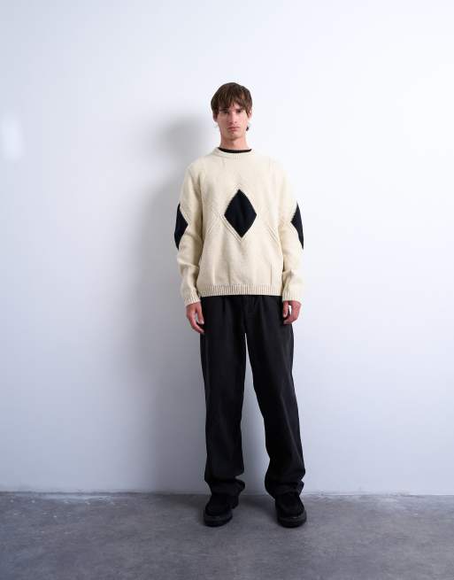 Topman - Gebreide trui met ruit in ecru, 2 van 5