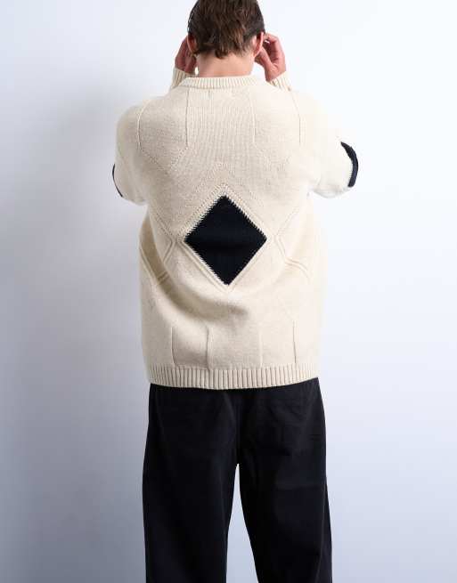 Topman - Gebreide trui met ruit in ecru, 3 van 5