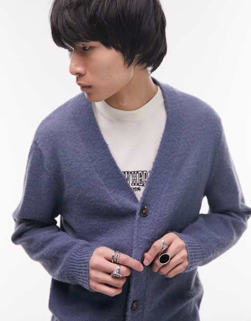 Topman – Gebürstete Strickjacke in Blau