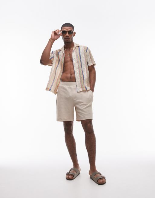 Topman - Gehaakt gestreept overhemd met korte mouwen in multi, 2 van 4