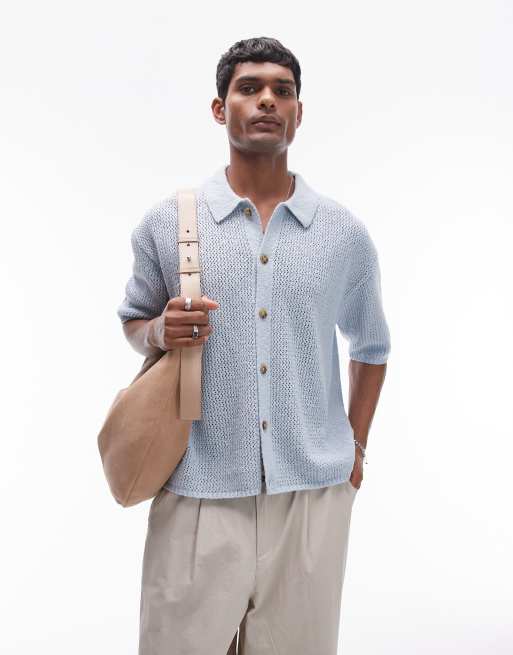 Topman - Gehaakt overhemd met knopen in blauw