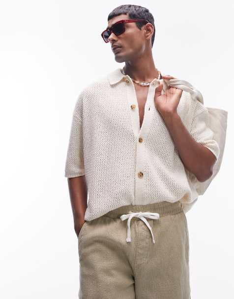 Topman - Gehaakt overhemd met knopen in ecru - view 1