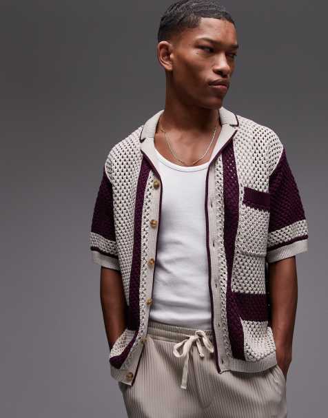 Topman - Gehaakt ruimvallend vest met abstract detail in mauve - view 1