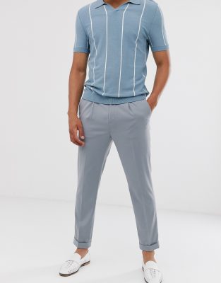 Topman pleated smart trousers in grey Grey