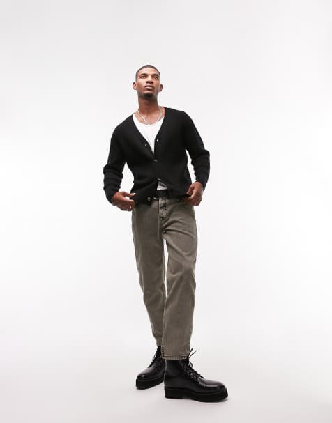 Topman – Gerippte Strickjacke in Schwarz - view 1
