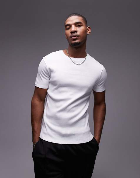 Topman – Geripptes T-Shirt in Weiß mit engem Schnitt - view 1