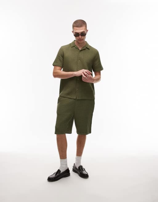 Topman - Geruit overhemd in kaki, deel van co-ord set, 2 van 4