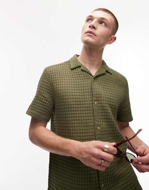 Topman - Geruit overhemd in kaki, deel van co-ord set, 3 van 4