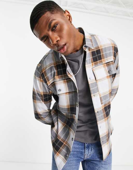 Topman - Geruit overhemd met rechte zoom in blauw en zwart