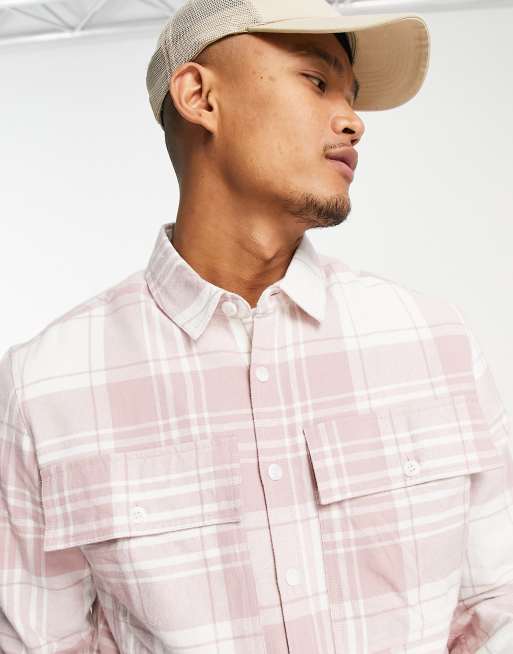 Topman - Geruit overhemd met rechte zoom in roze 
