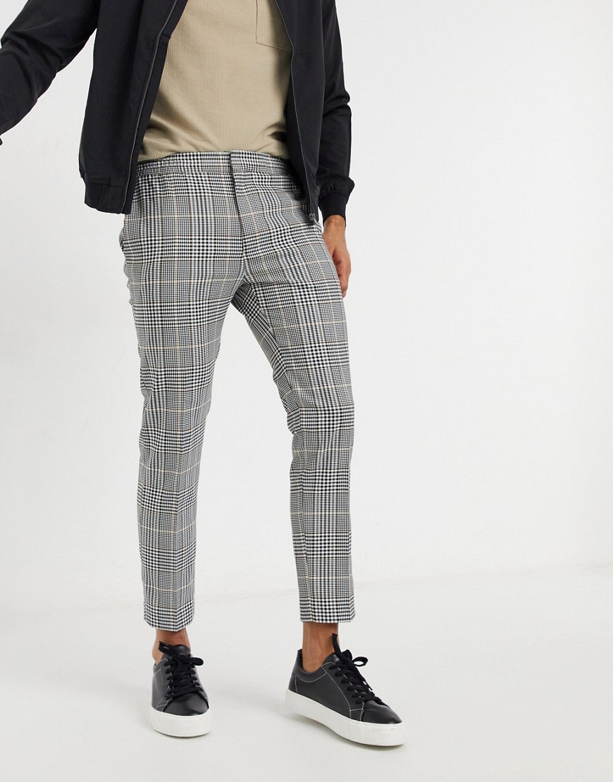 Topman - Geruite broek met elastische tailleband in grijs