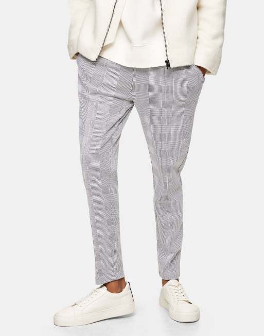 Topman - Geruite joggingbroek in grijs