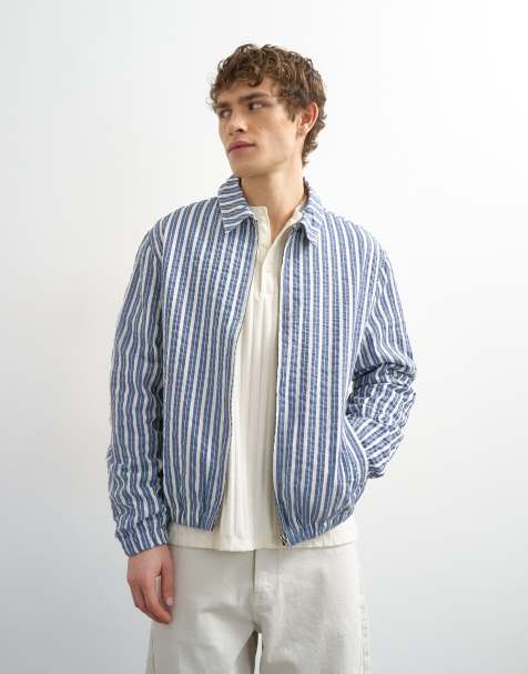 Topman - Gestreept Harrington jack met textuur in blauw - view 1