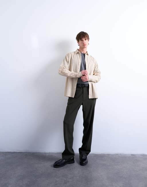 Topman - Gestreept overhemd met lange mouwen in stone, 2 van 5