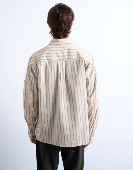 Topman - Gestreept overhemd met lange mouwen in stone, 4 van 5