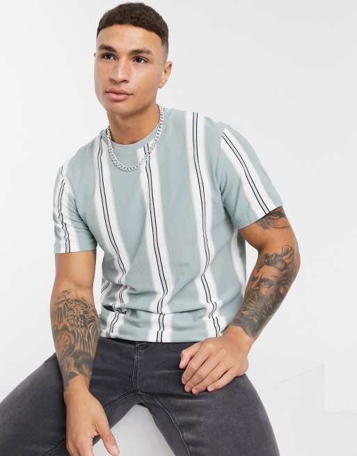 Topman - Gestreept T-shirt in saliegroen